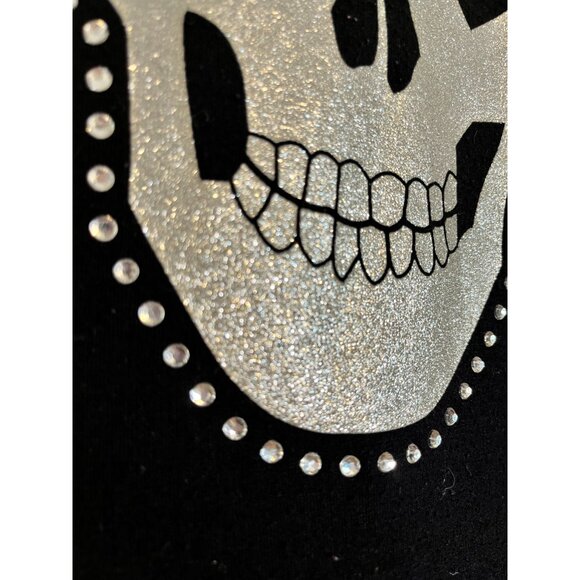Metallic Glitter Skull Halloween Skeleton Jeweled Neutral Classic Chic Shiny 80s - Picture 3 of 9